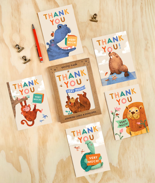 Thank You Menagerie Multipack x 6 Animal Greeting Cards