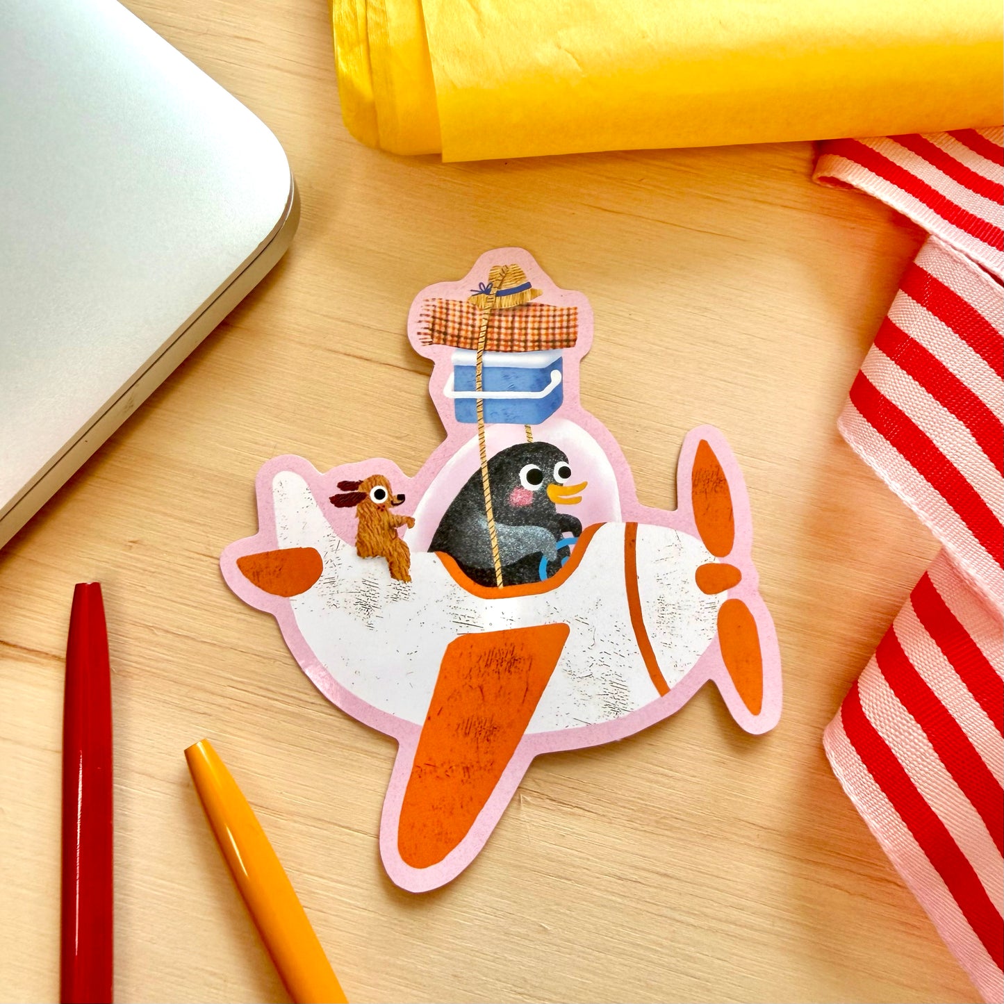 Penguin Aeroplane Vinyl Sticker | Decorative 8cm Aeroplane Decal