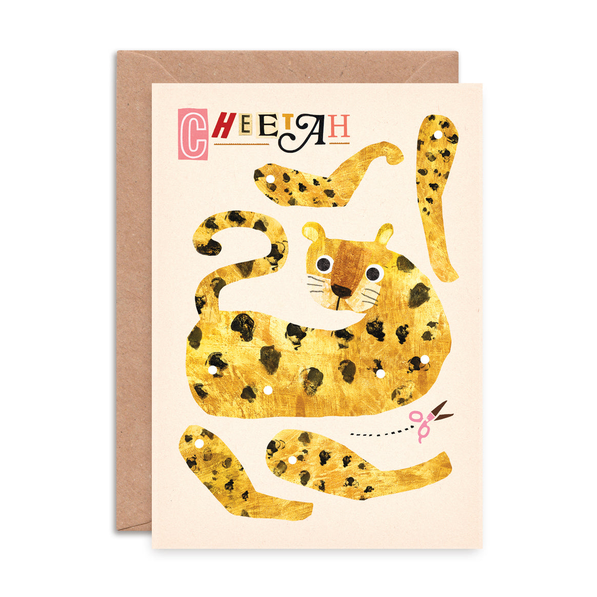 Cheetah Split Pin Puppet A5 Greeting Card image 1