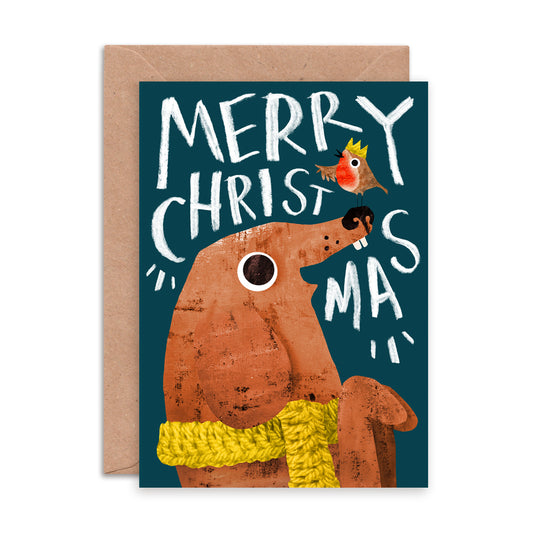 Dog & Robin Greetings Card image 0