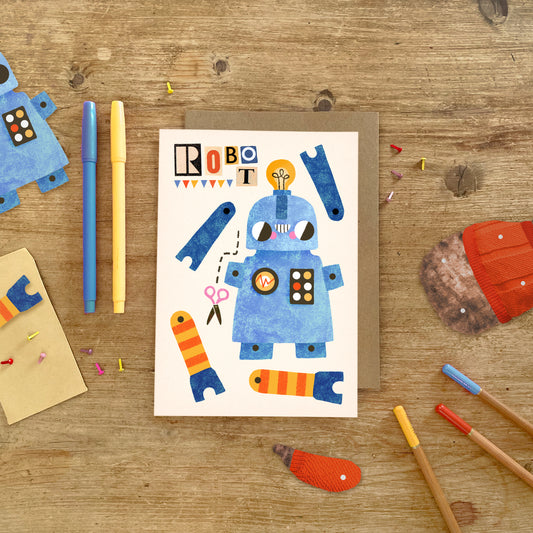 Robot Split Pin Puppet A5 Greeting Card image 0
