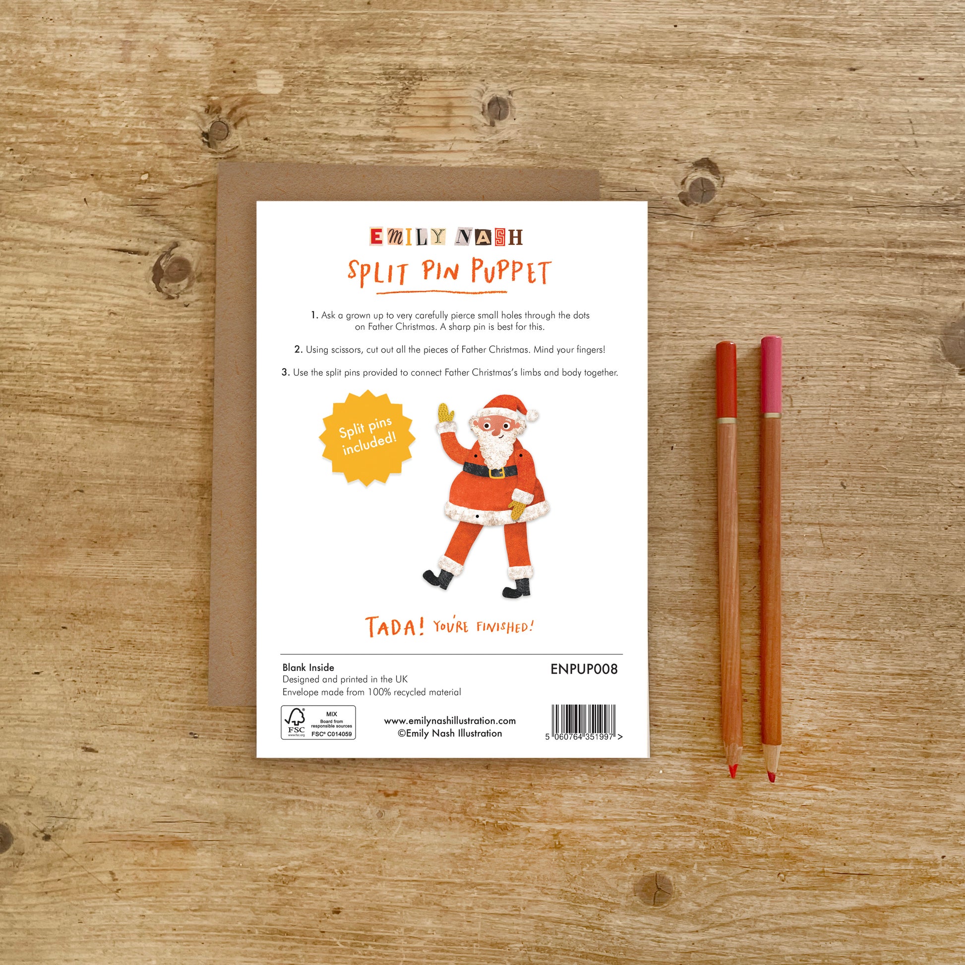 Father Christmas Split Pin Puppet A5 Greeting Card image 3