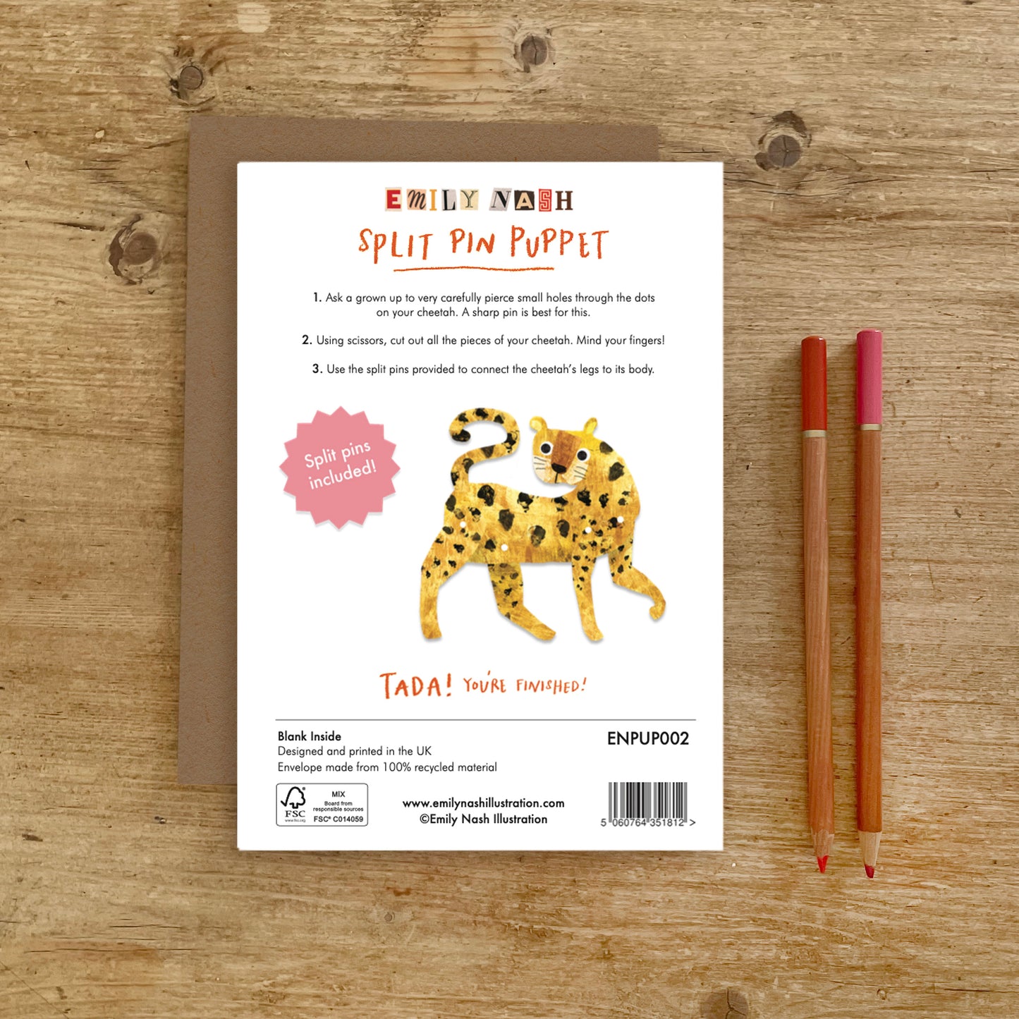 Cheetah Split Pin Puppet A5 Greeting Card image 3