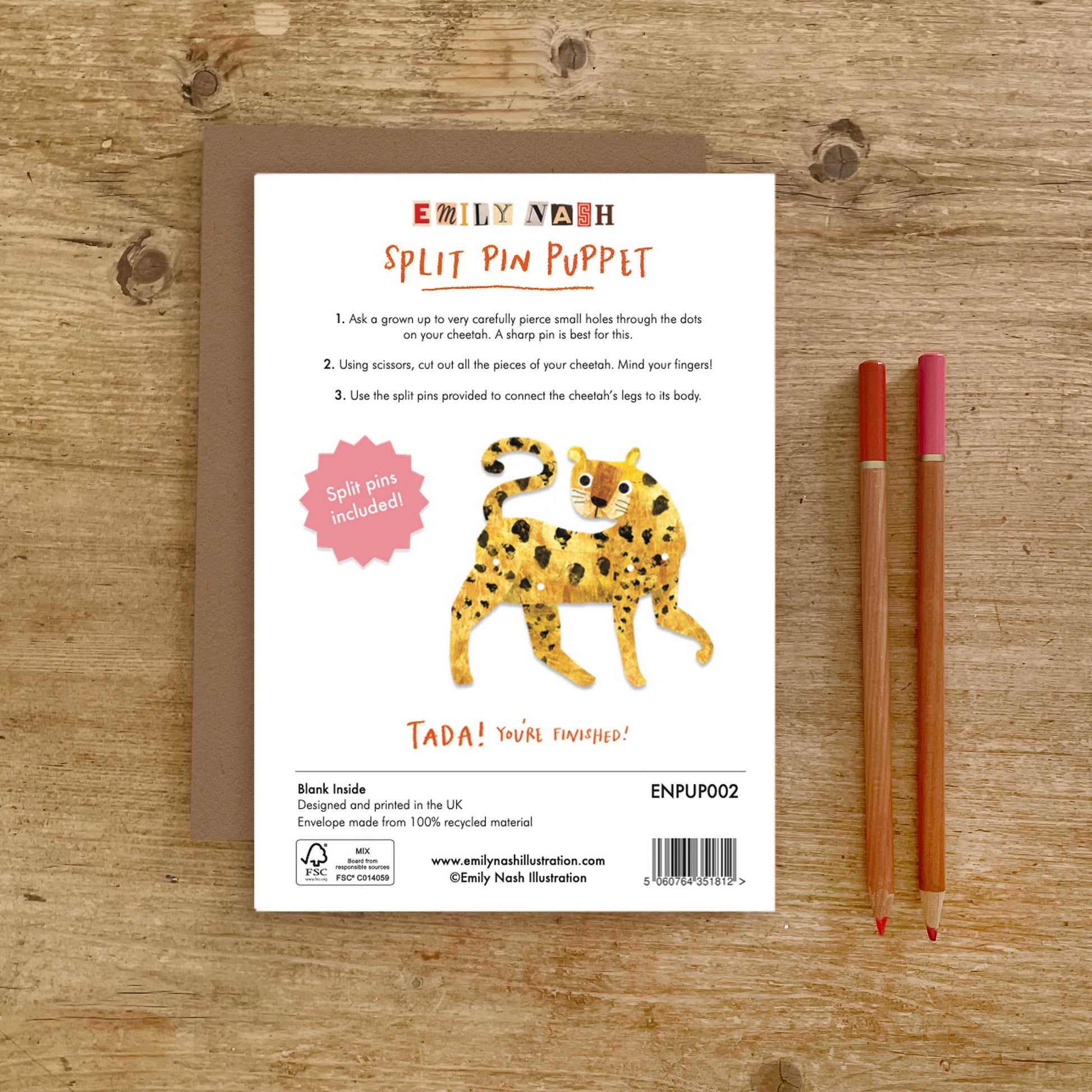 Cheetah Split Pin Puppet A5 Greeting Card image 3