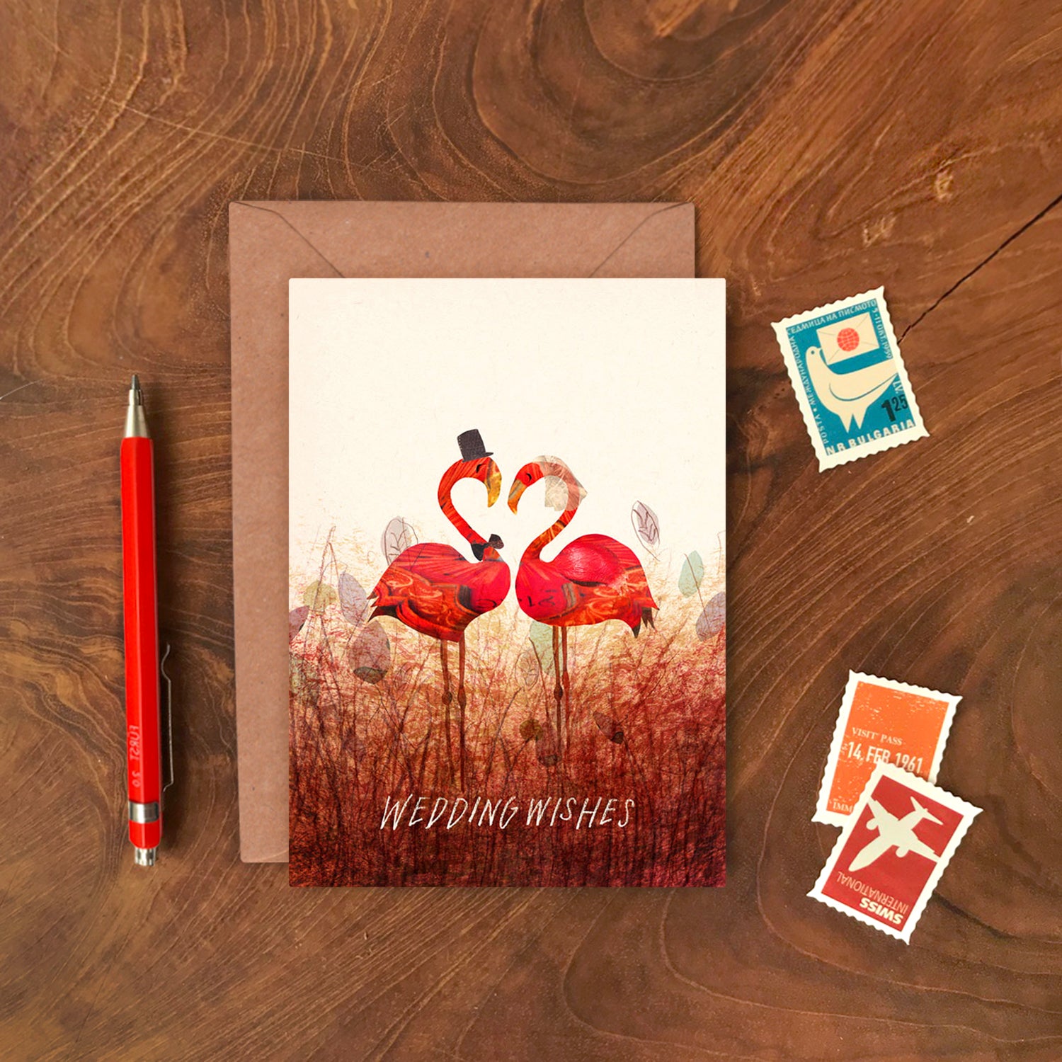 Flamingo Wedding Wishes Greetings Card image 1