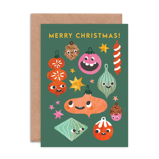 Christmas Bauble Faces Greeting Card image 0