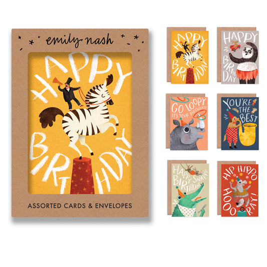 Circus Animals Birthday Cards- Multipack of 6 Cards image 0