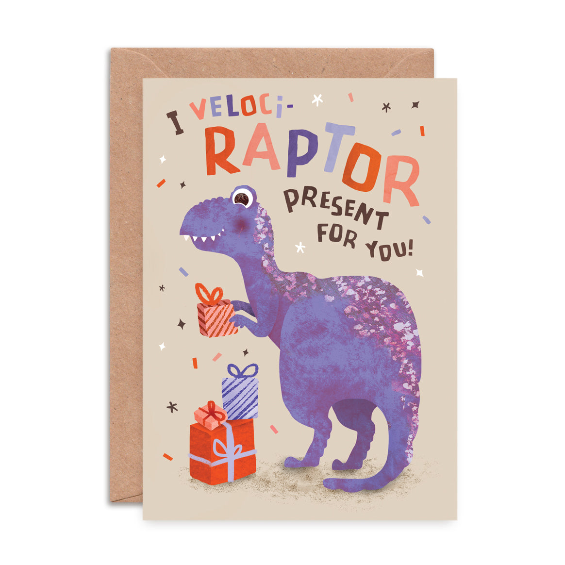 Emily Raptor Veloci-raptor Present Birthday Card – Emily Nash Illustration