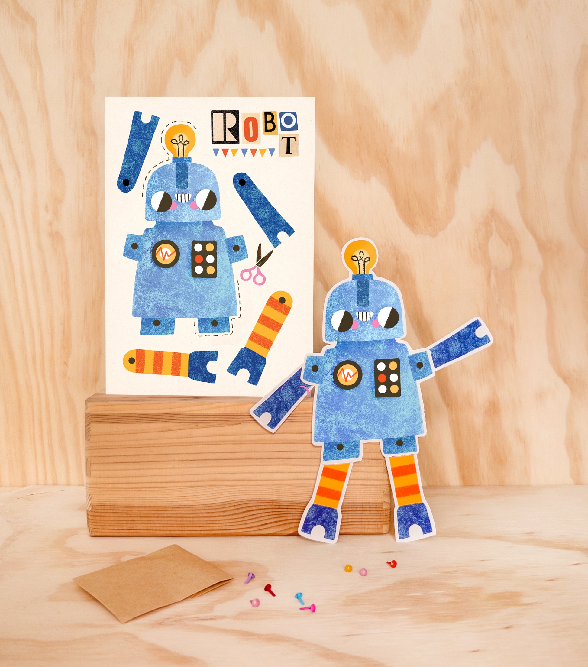 Robot Split Pin Puppet A5 Greeting Card image 1