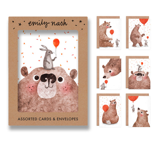Bear & Bunny Birthday Cards- Multipack of 6 Cards image 0