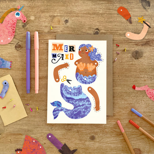 Mermaid Split Pin Puppet A5 Greeting Card image 0