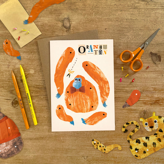 Orangutan Split Pin Puppet A5 Greeting Card image 0