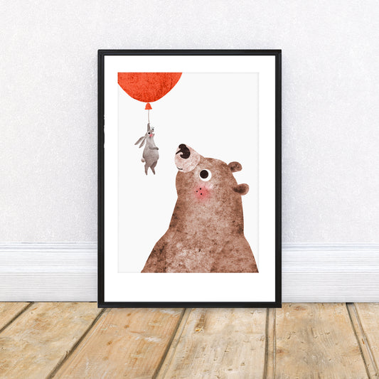 Bear & Bunny Floating A4 Art Print image 0