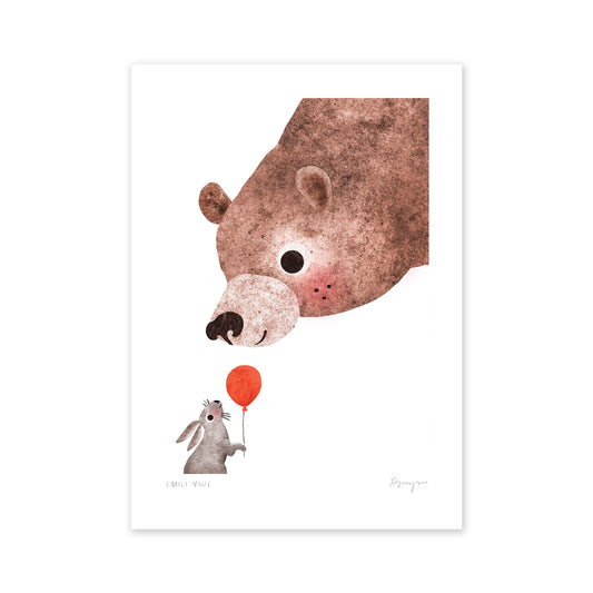 Bear & Bunny Gazing A4 Art Print image 0