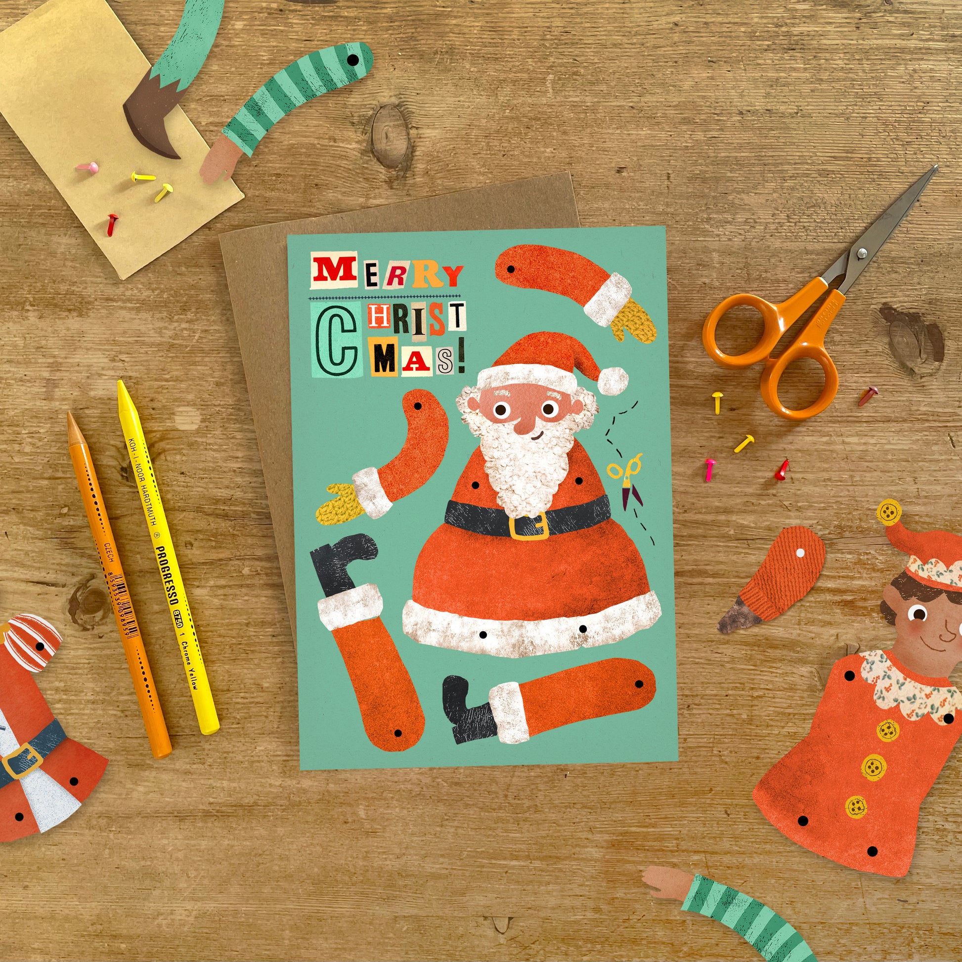 Father Christmas Split Pin Puppet A5 Greeting Card image 0