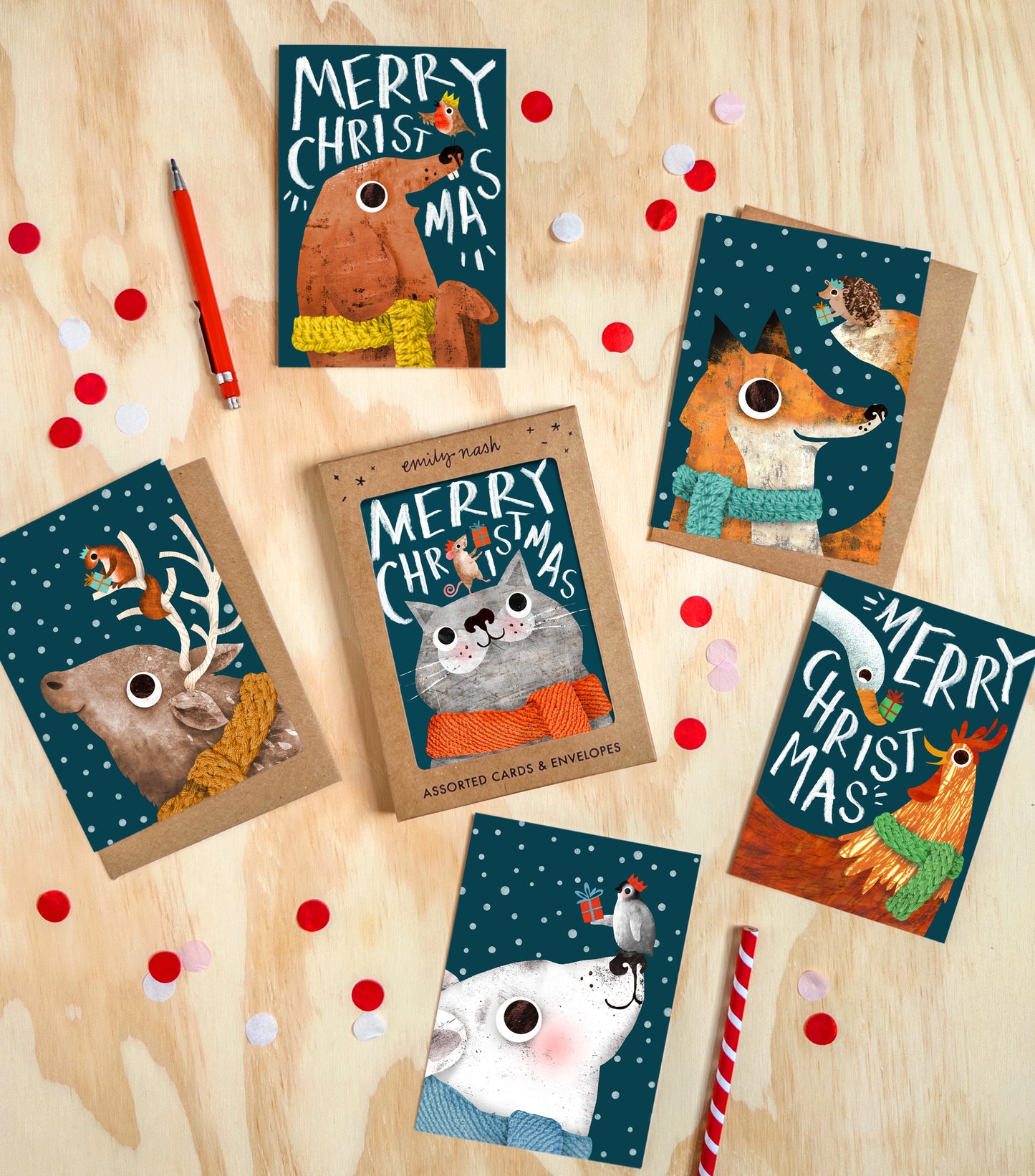Christmas Animals Multipack of 6 Greetings Cards image 1
