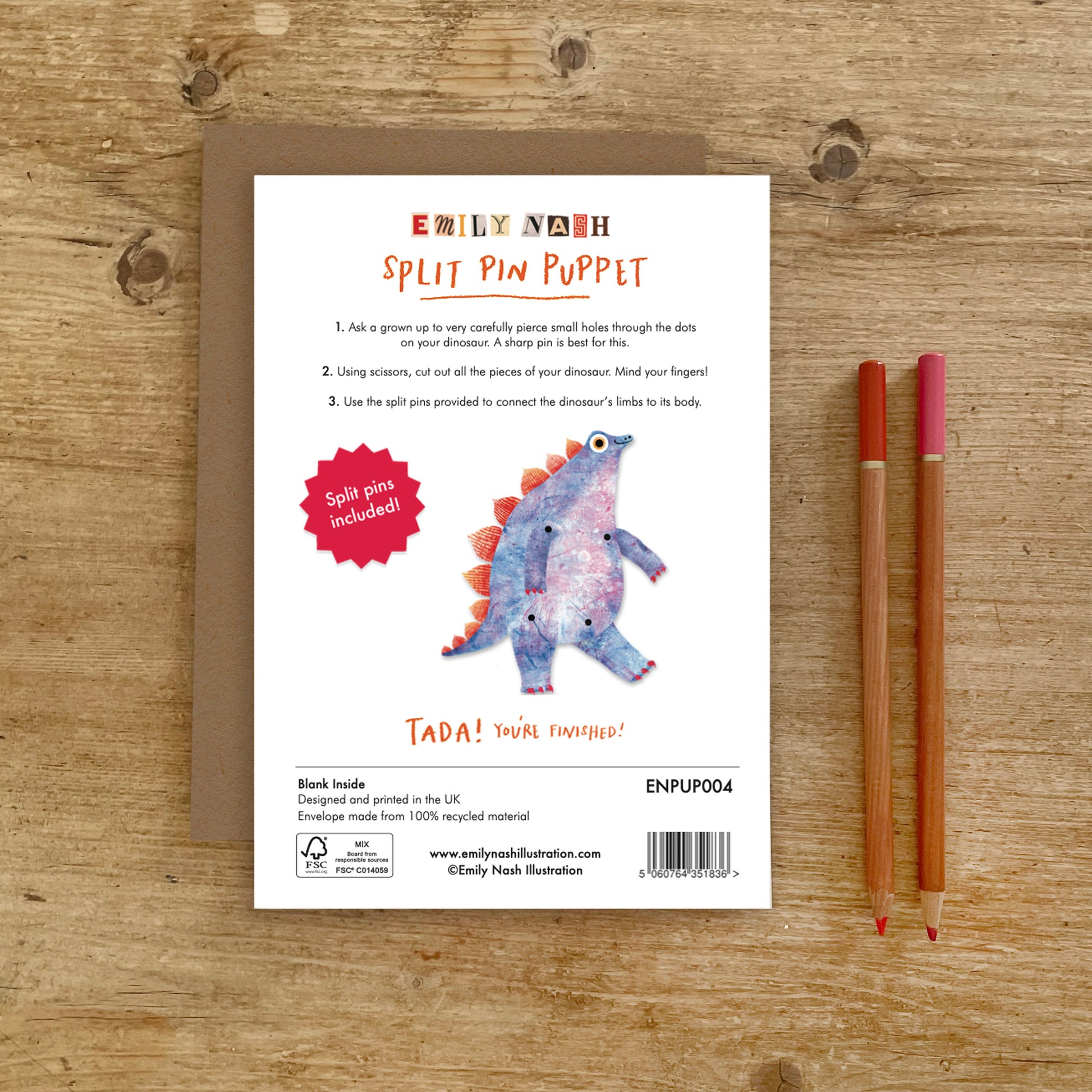 Dinosaur Split Pin Puppet A5 Greeting Card image 3