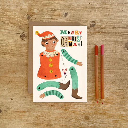 Christmas Elf Split Pin Puppet A5 Greeting Card image 0