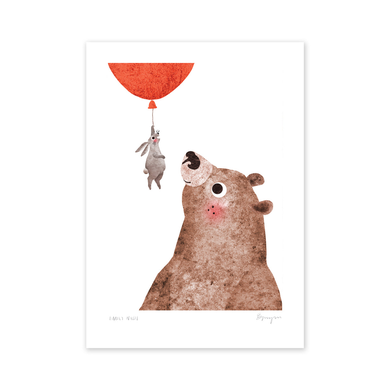 Bear & Bunny Floating A4 Art Print image 1