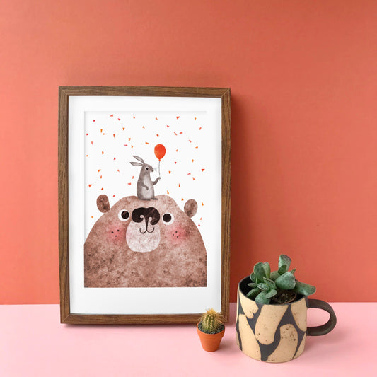 Bear & Bunny Recycled A4 Art Print image 0